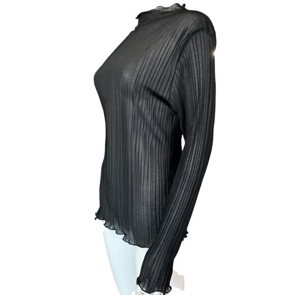 New ~ TOPSHOP , NORDSTROM ~ Funnel Neck Long Sleeve Plissé Top Size 8/10 - Picture 6 of 9